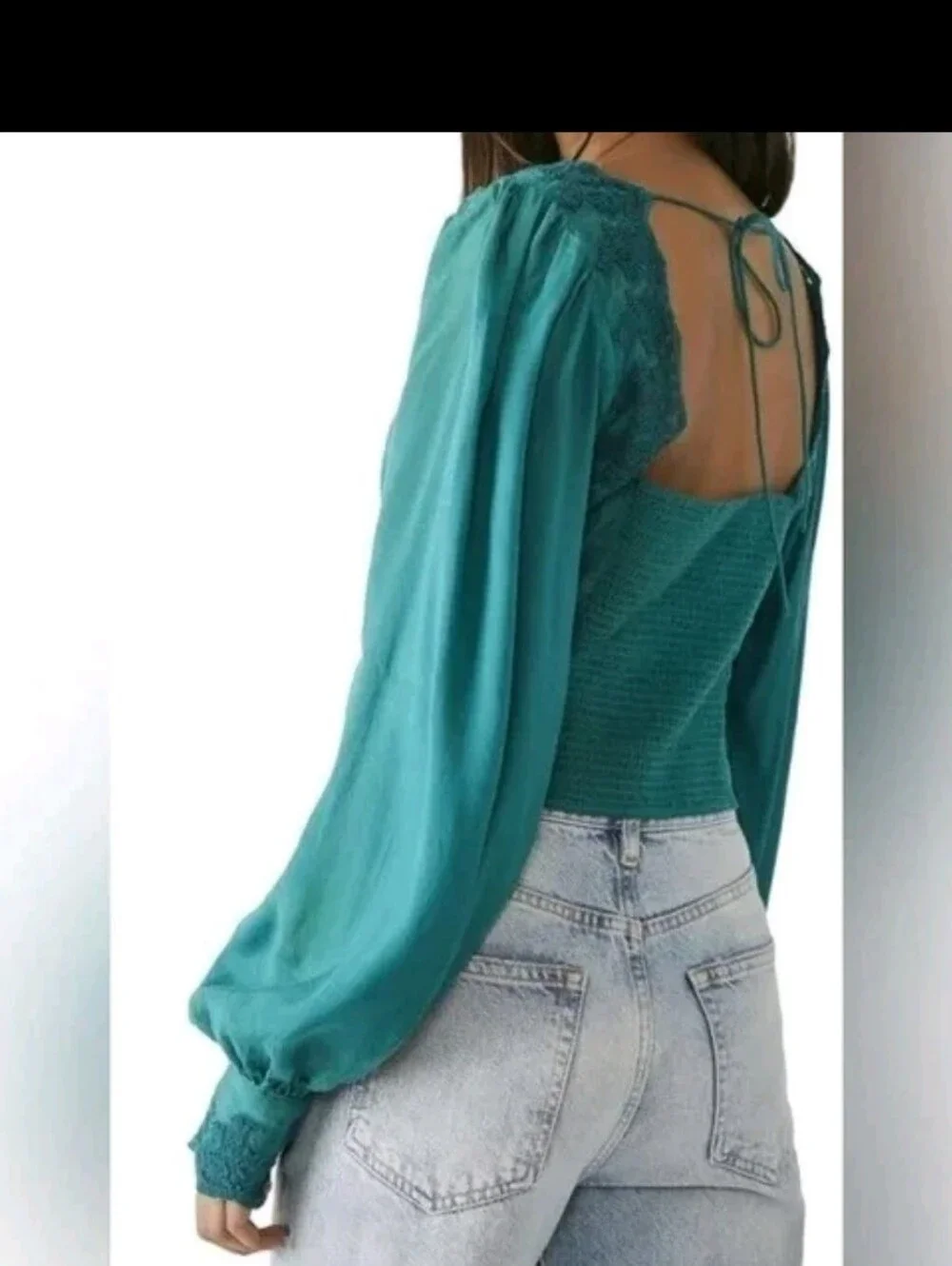 Free People Emerald Lace-Trim V-Neck Blouse